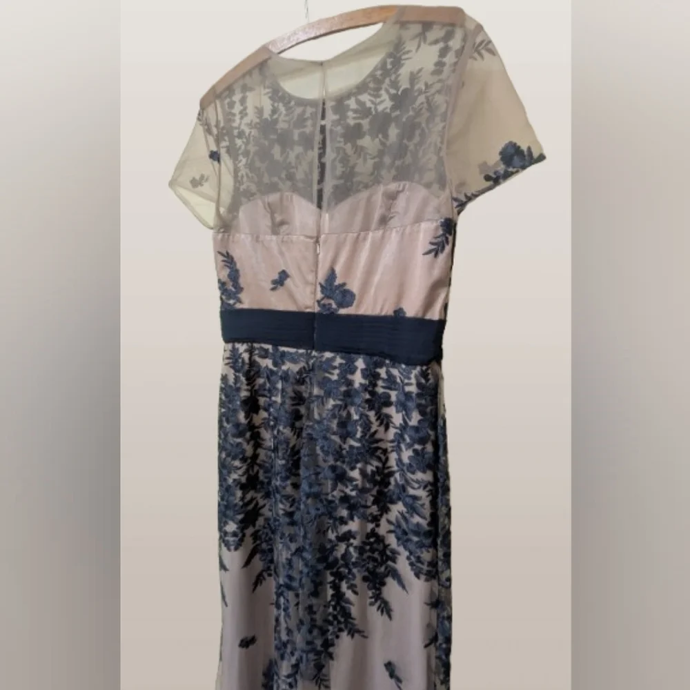 JS Collections Blush Pink and Navy Embroidered Lace Evening Gown - Picture 5 of 10